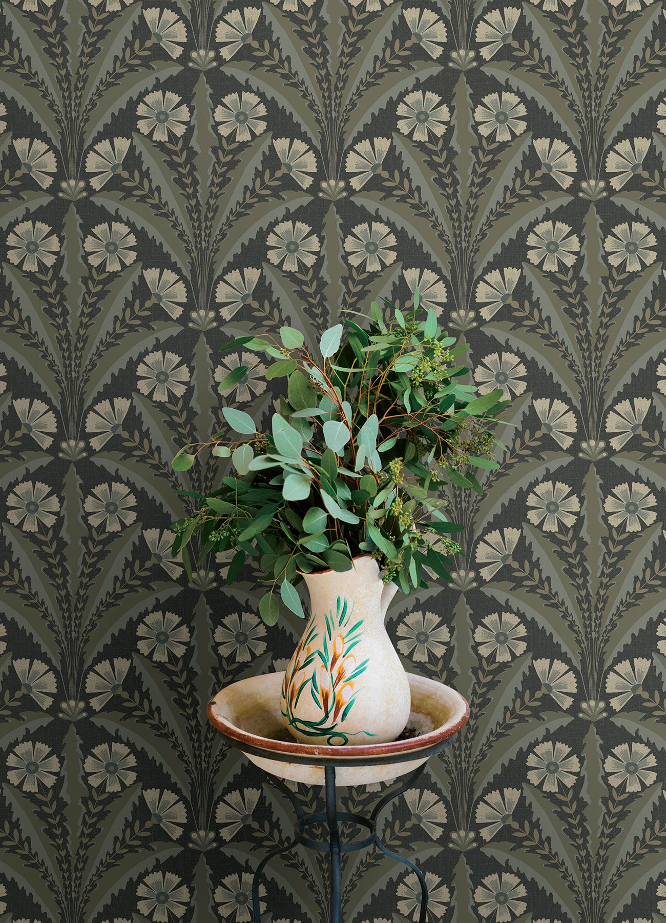 Chesapeake 4169-27601 Tap Root Charcoal Floral Damask Wallpaper