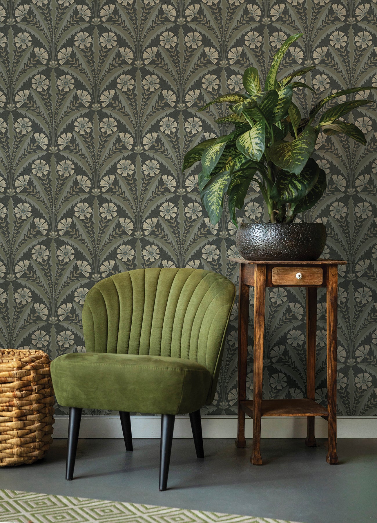 Chesapeake 4169-27601 Tap Root Charcoal Floral Damask Wallpaper