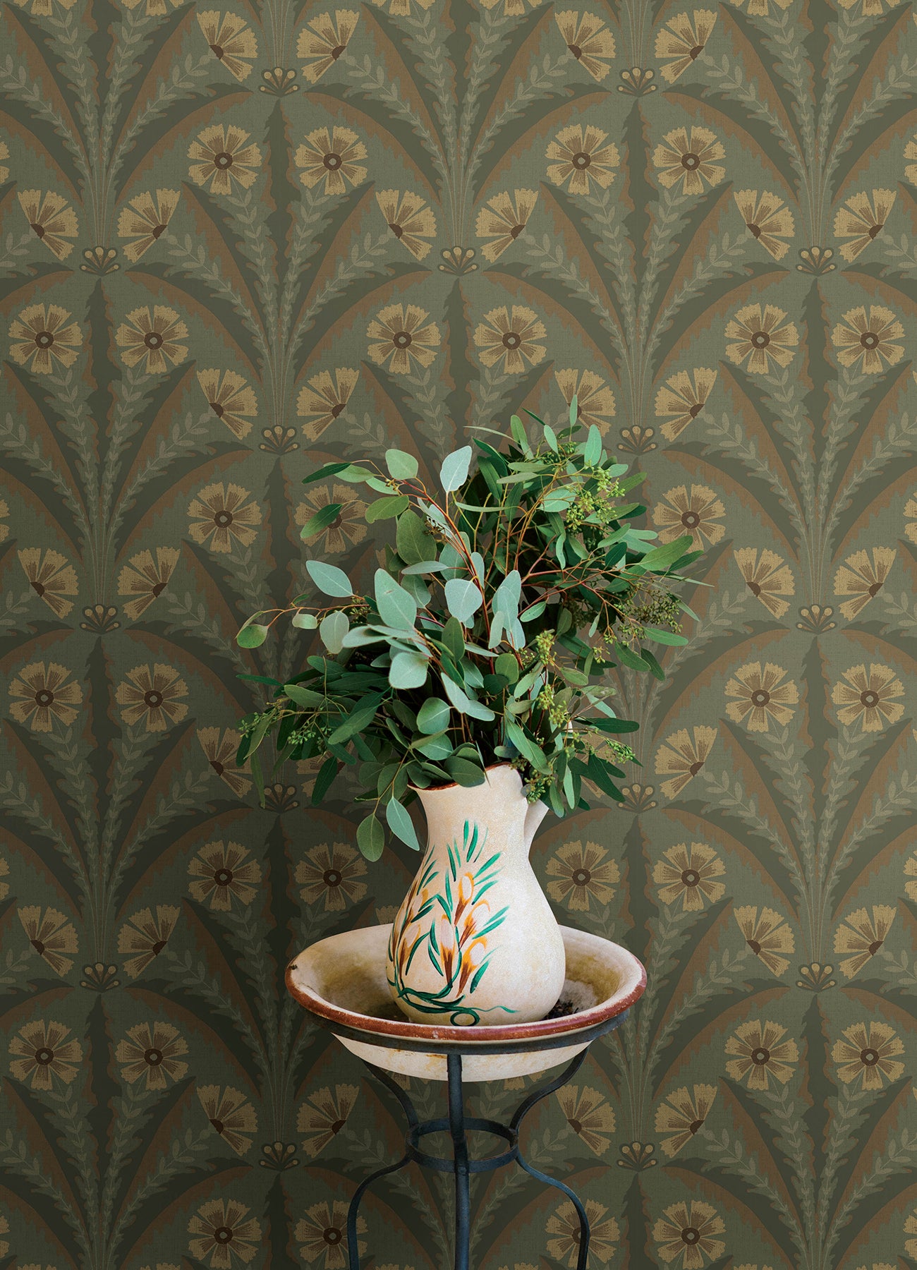 Chesapeake 4169-27604 Tap Root Green Floral Damask Wallpaper