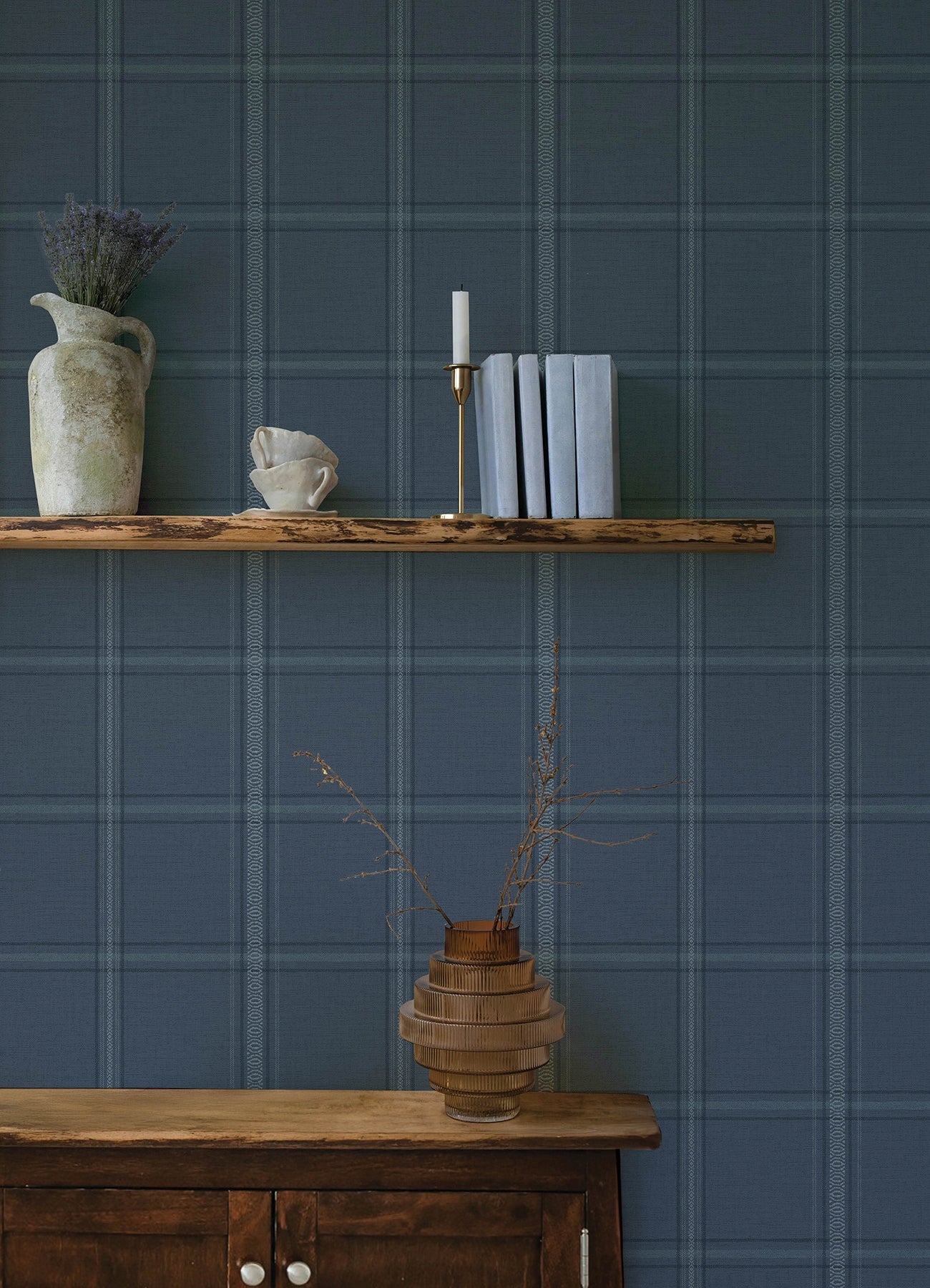 Chesapeake 4169-27605 Auberge Dark Blue Plaid Wallpaper