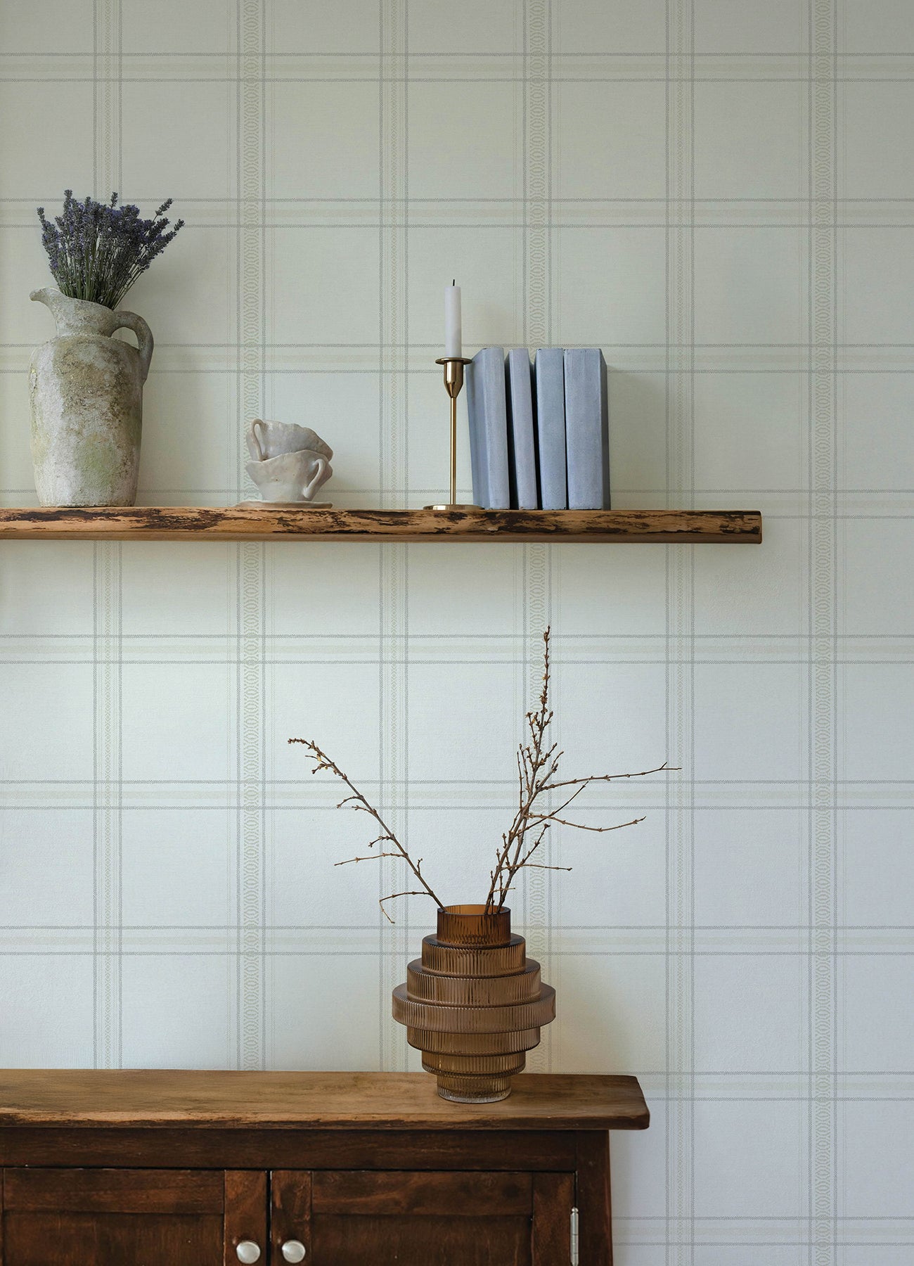 Chesapeake 4169-27606 Auberge White Plaid Wallpaper