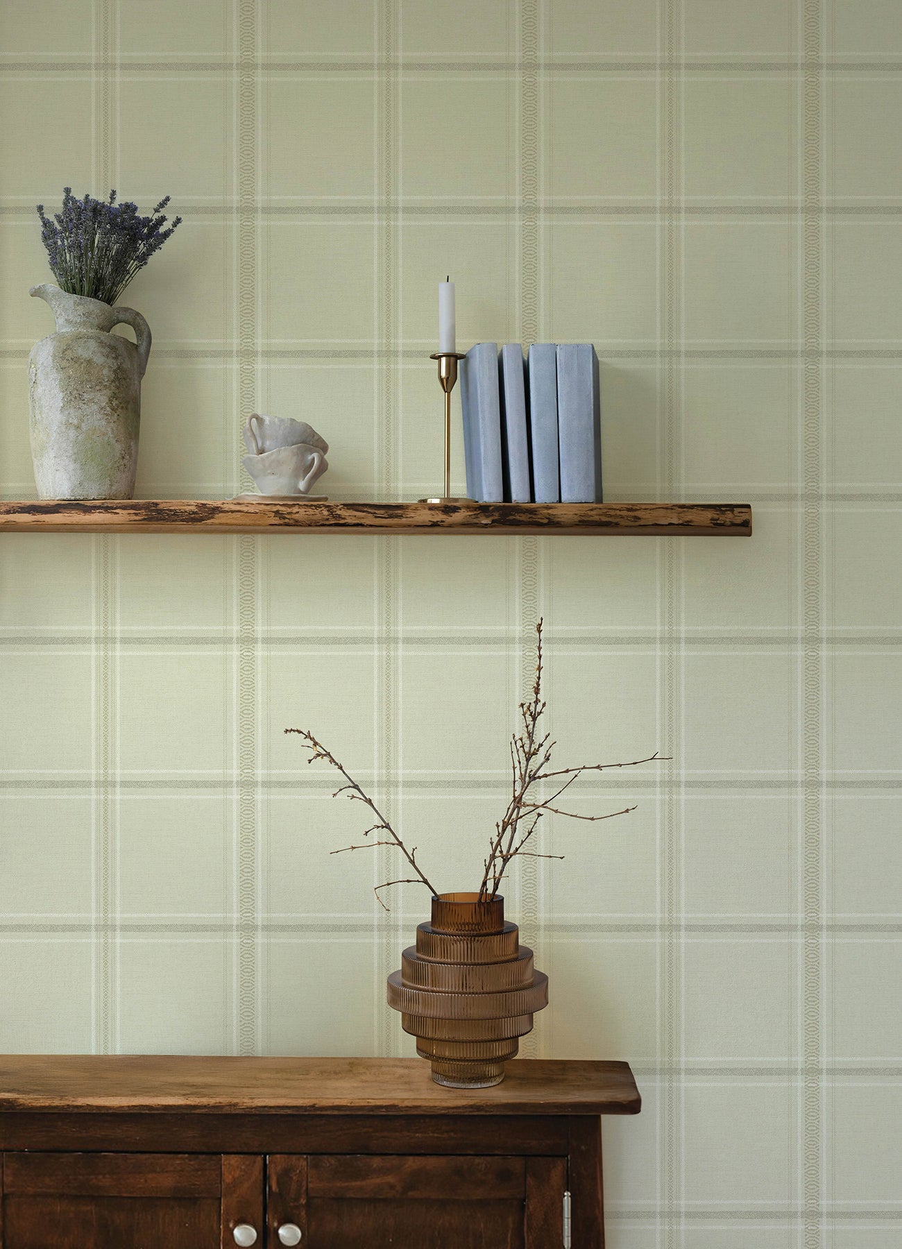 Chesapeake 4169-27607 Auberge Ivory Plaid Wallpaper