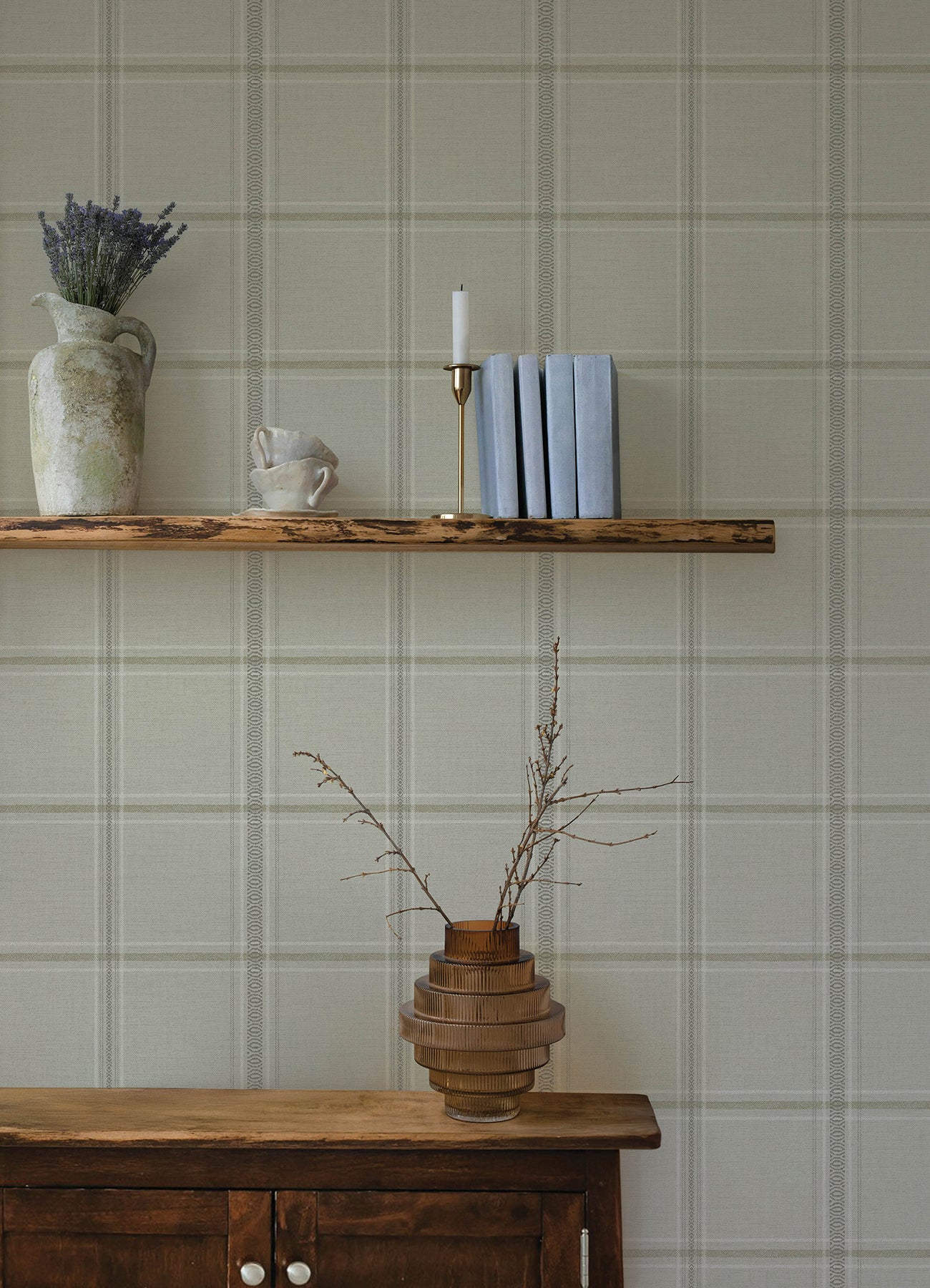 Chesapeake 4169-27608 Auberge Taupe Plaid Wallpaper