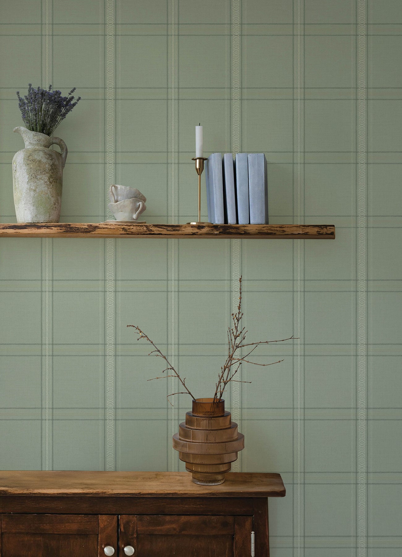 Chesapeake 4169-27609 Auberge Sage Plaid Wallpaper