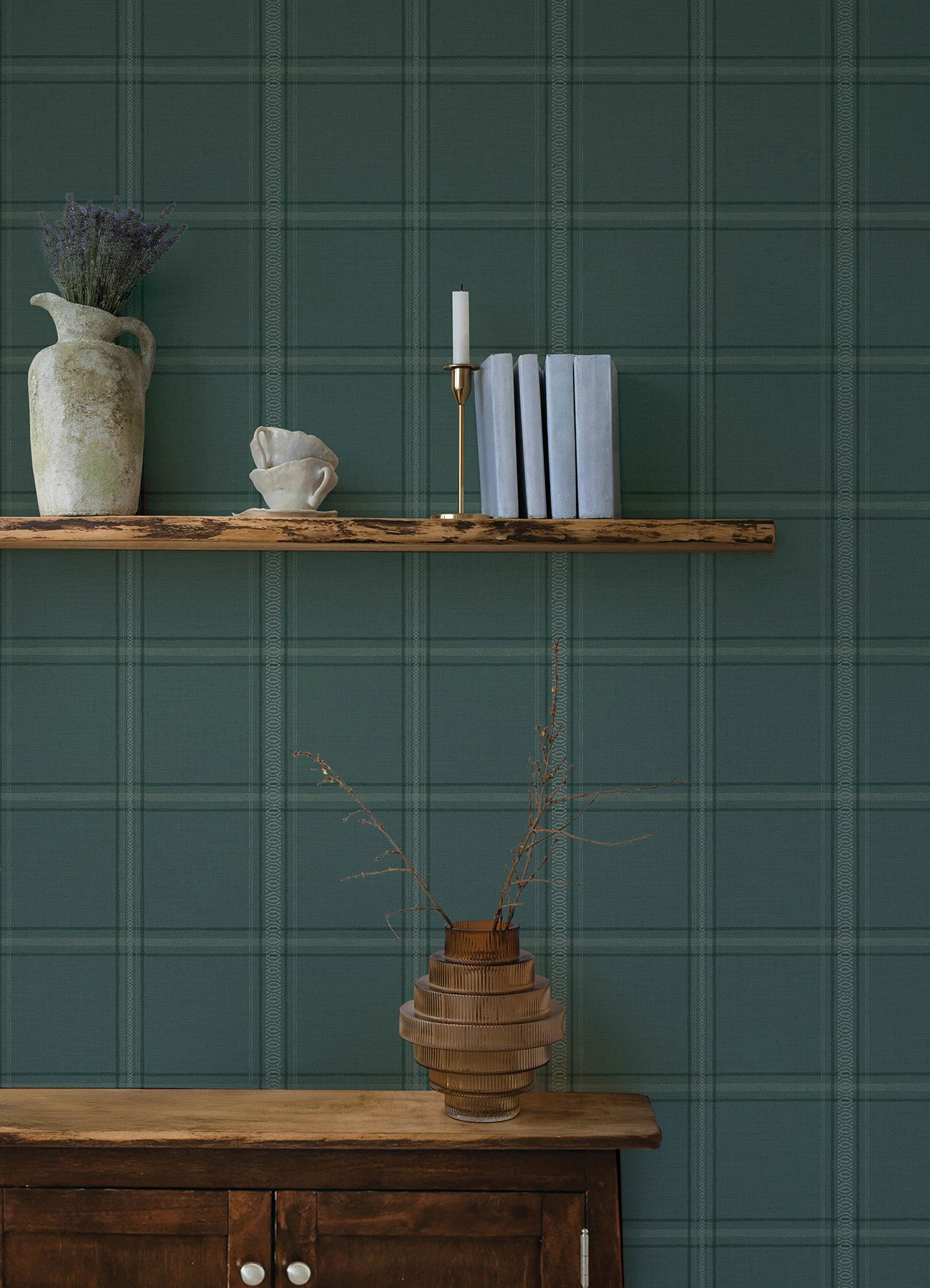 Chesapeake 4169-27610 Auberge Teal Plaid Wallpaper