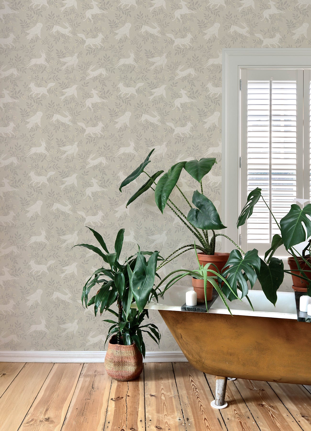 Chesapeake 4169-83112 Revelry Taupe Forest Frolic Wallpaper