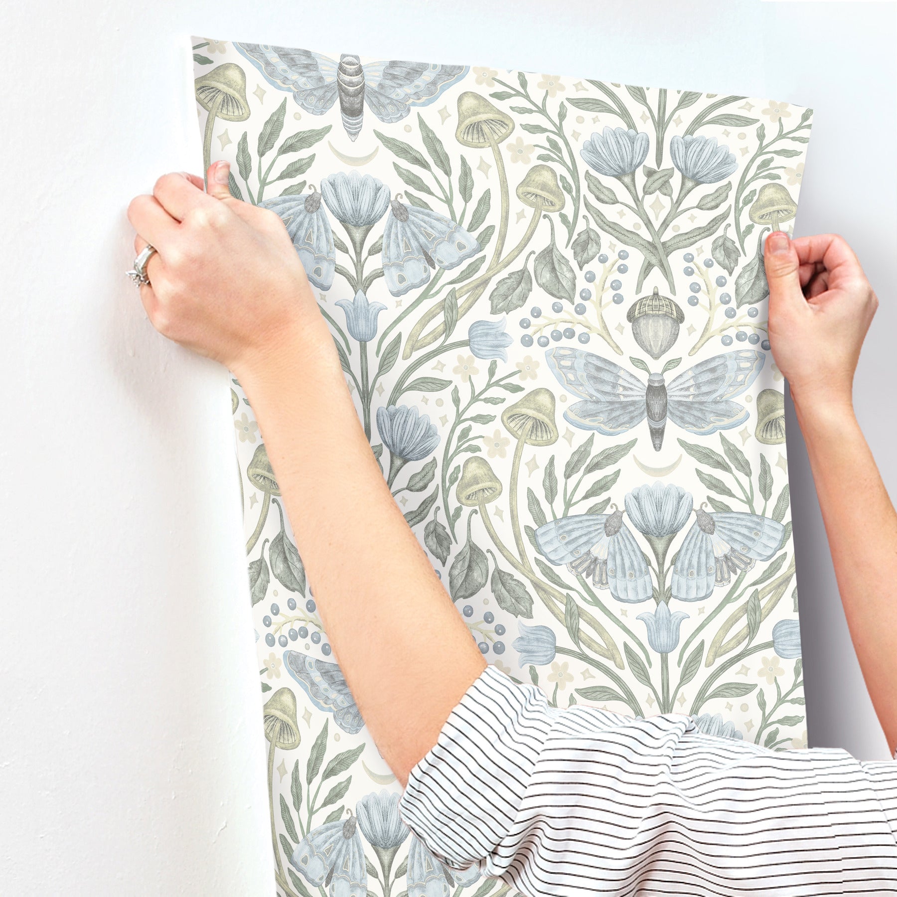 Chesapeake 4169-83117 Mystic Moth Sky Blue Forest Magic Wallpaper