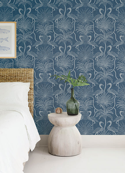 A-Street Prints 4172-82006 Biscayne Navy Flamingo Beach Wallpaper