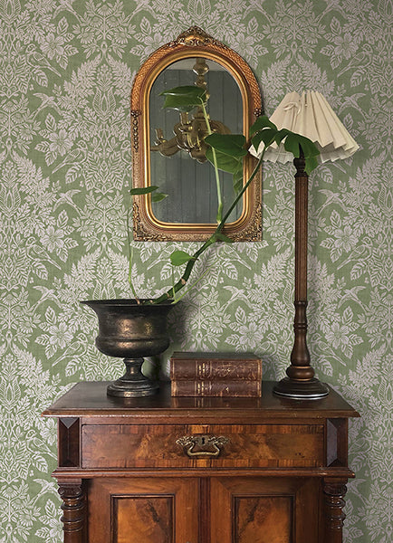 A-Street Prints 4173-27620 Finch Light Green Woodland Damask Wallpaper