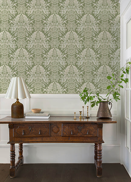 A-Street Prints 4173-27620 Finch Light Green Woodland Damask Wallpaper