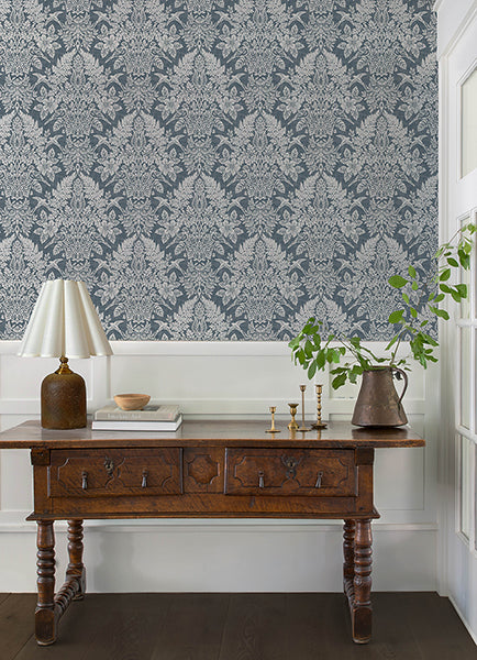A-Street Prints 4173-27622 Finch Blue Woodland Damask Wallpaper