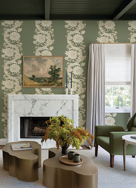 A-Street Prints 4173-27639 Gisela Green Floral Columns Wallpaper