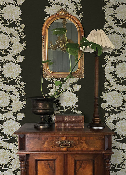 A-Street Prints 4173-27641 Gisela Black Floral Columns Wallpaper
