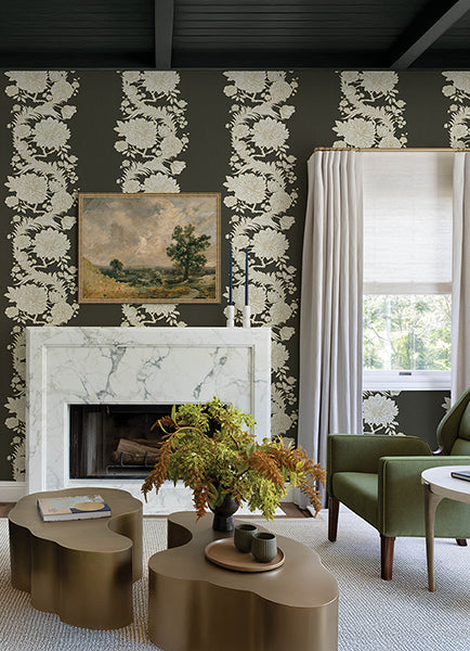 A-Street Prints 4173-27641 Gisela Black Floral Columns Wallpaper