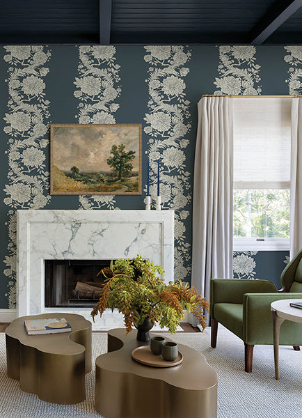 A-Street Prints 4173-27642 Gisela Blue Floral Columns Wallpaper