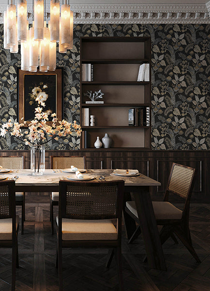 A-Street Prints 4173-27646 Geneva Black Peacock Paradise Wallpaper