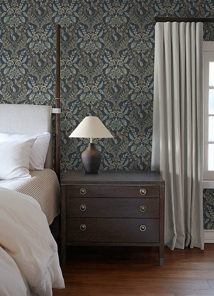 A-Street Prints 4173-27653 Collins Teal Damask Wallpaper