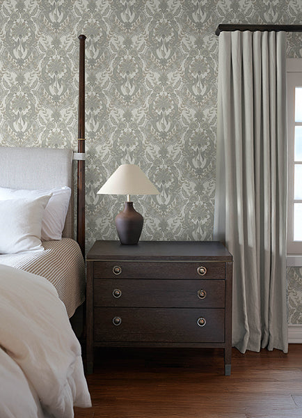 A-Street Prints 4173-27655 Collins Light Blue Damask Wallpaper