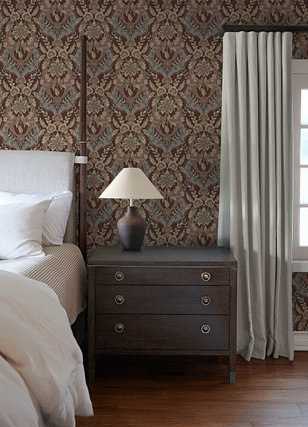 A-Street Prints 4173-27656 Collins Plum Damask Wallpaper
