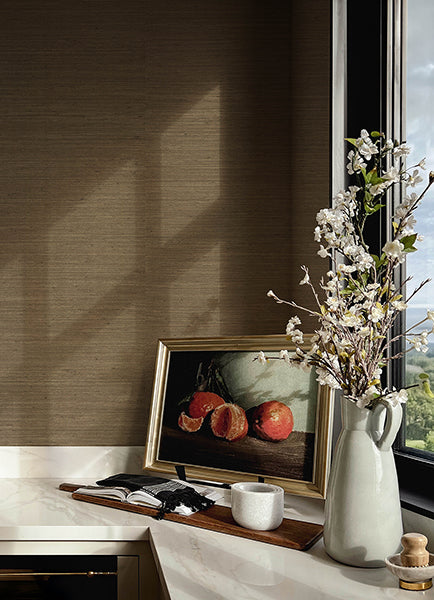 A-Street Prints 4173-82102 Mycroft Chestnut Grasscloth Wallpaper