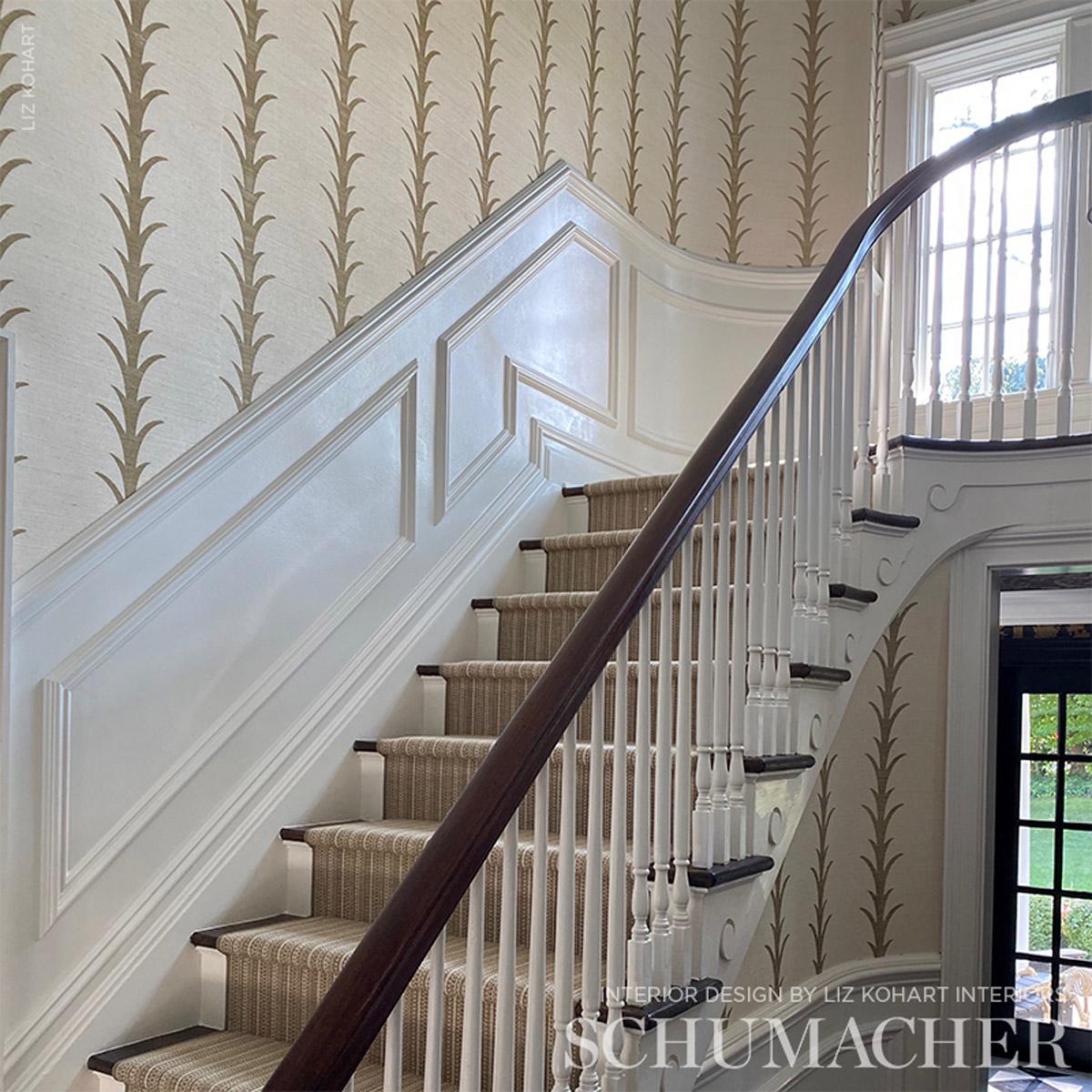 Schumacher 5006051 Acanthus Stripe Sisal Filigree Beige Wallpaper