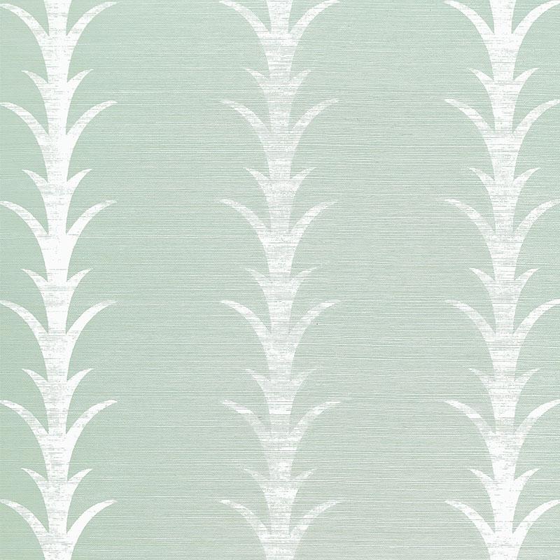 Schumacher 5006053 Acanthus Stripe Sisal Seaglass & Chalk Aqua Wallpaper