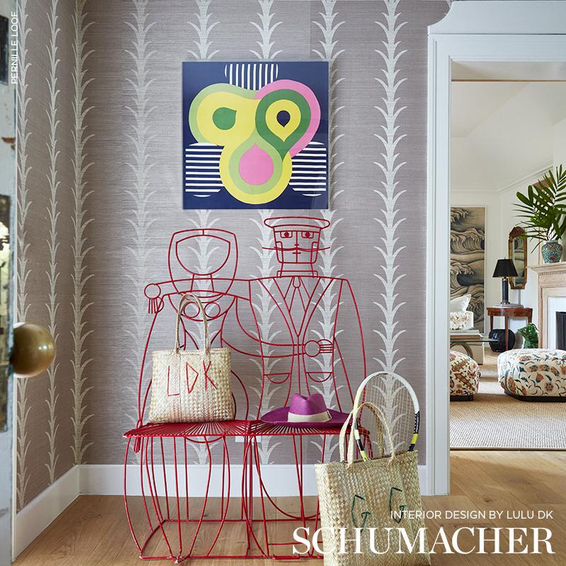 Schumacher 5006055 Acanthus Stripe Sisal Haze Beige Wallpaper