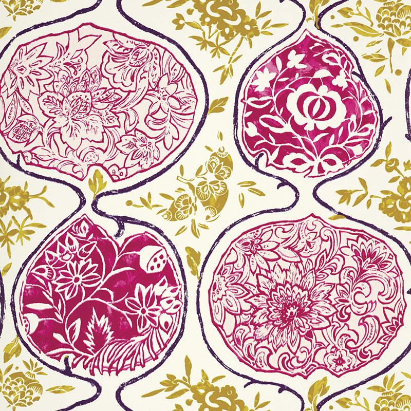 Schumacher 5006963 Katsugi fuchsia & chartreuse Wallpaper