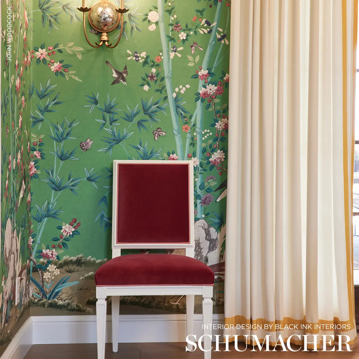 Schumacher 5007743 Brighton Pavilion Panel Green Wallpaper