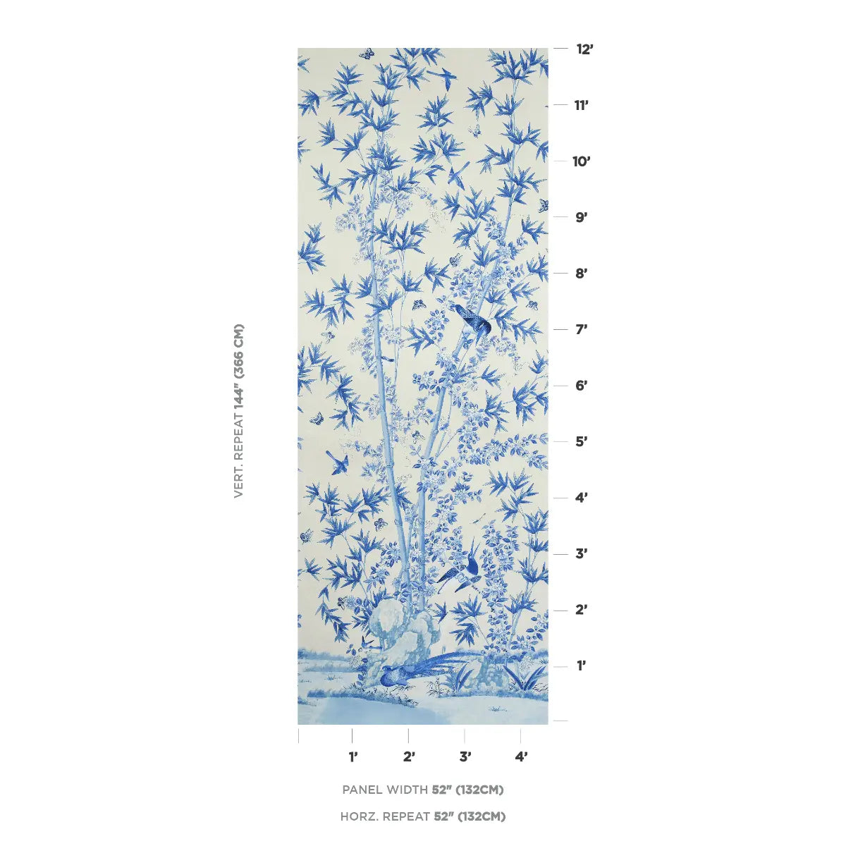 Schumacher 5007744 Brighton Pavilion Panel Blue Wallpaper