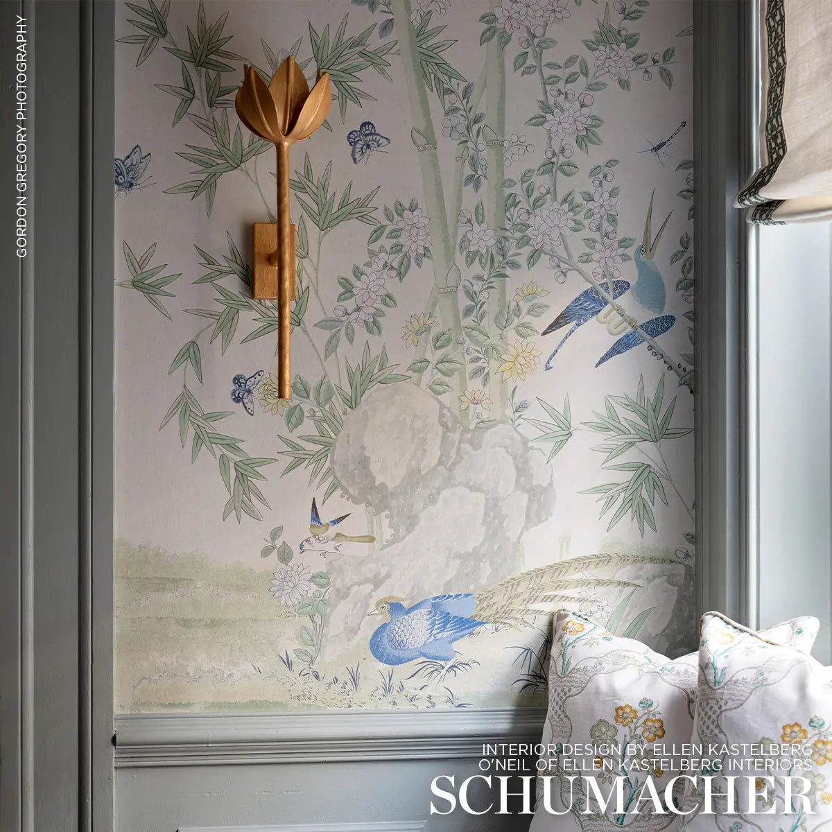 Schumacher 5007745 Brighton Pavilion Panel Green Wallpaper