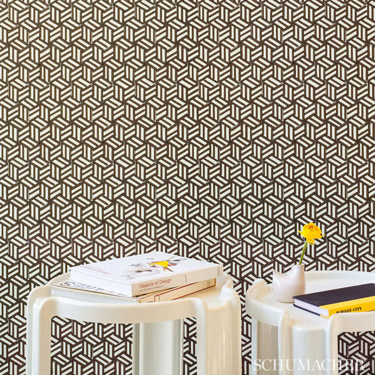 Schumacher 5007964 Tumbling Blocks Black Wallpaper