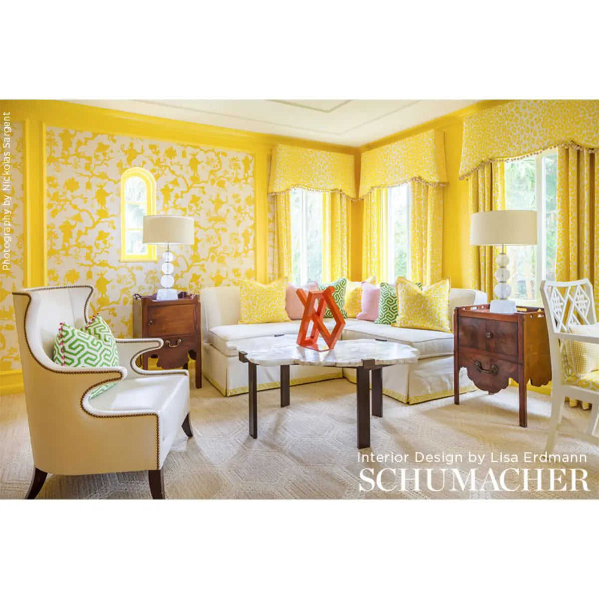 Schumacher 5008250 Shantung Silhouette Sisal Yellow Wallpaper