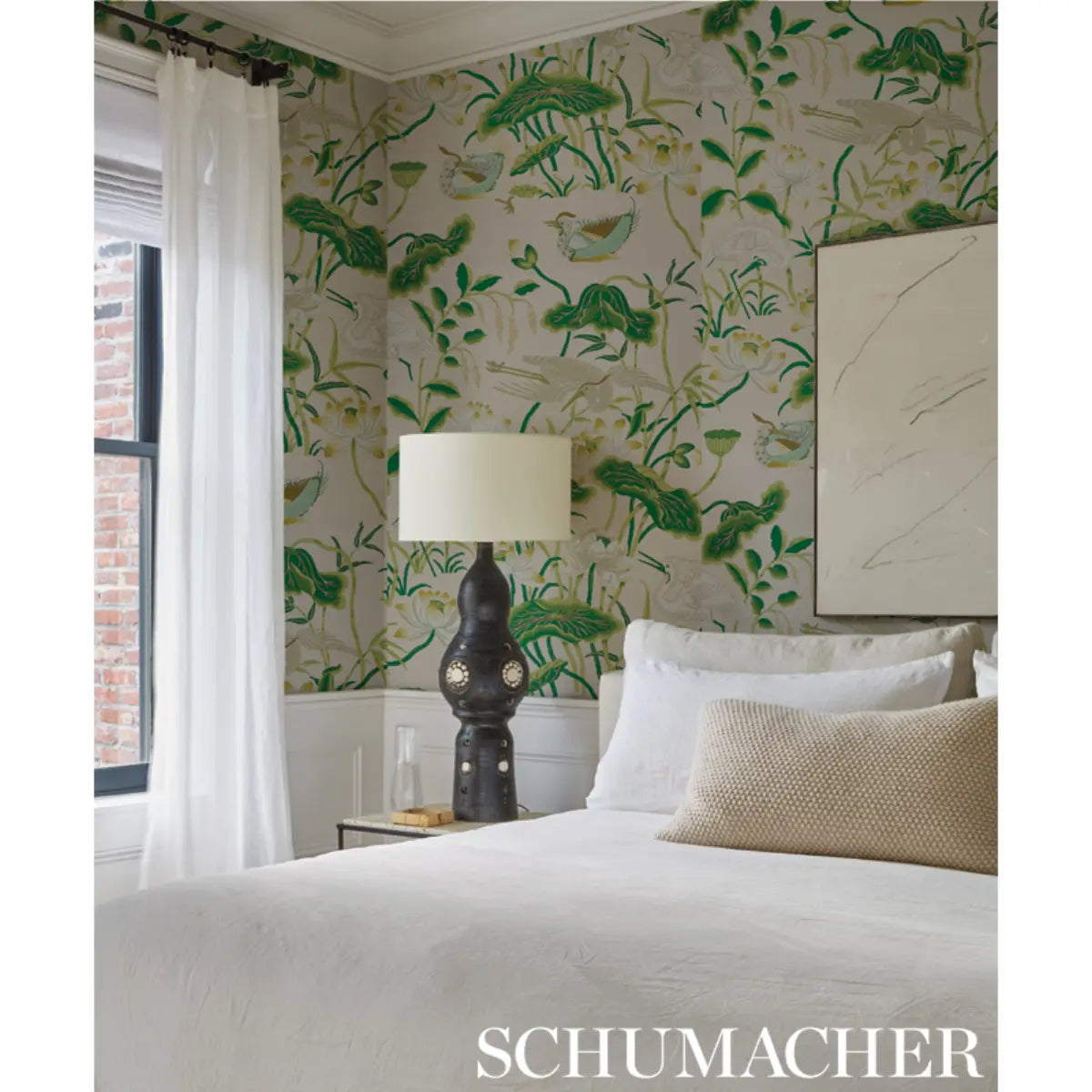 Schumacher 5008433 Lotus Garden Green Wallpaper