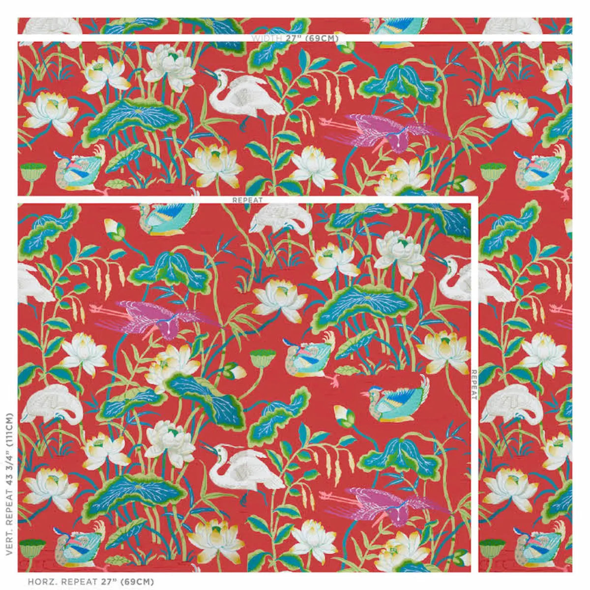 Schumacher 5008434 Lotus Garden Red Wallpaper