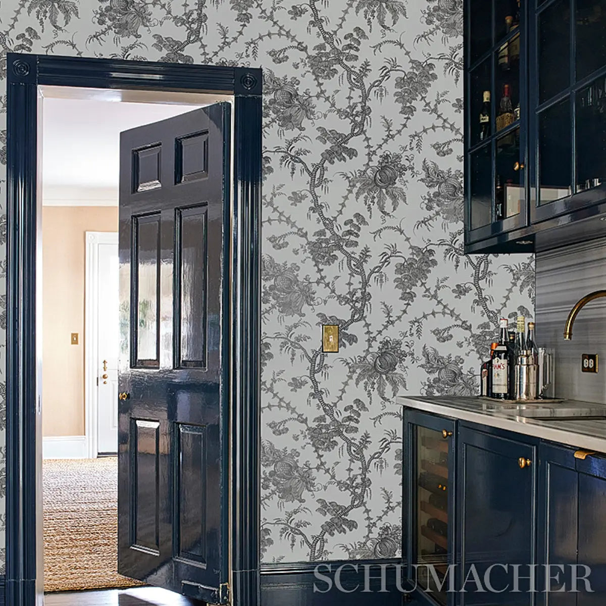 Schumacher 5010622 San Cristobal Toile Black Wallpaper