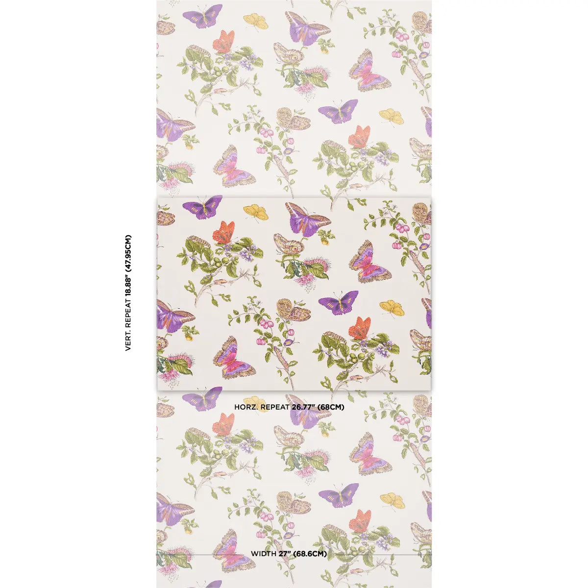 Schumacher 5010692 Baudin Butterfly Purple Wallpaper