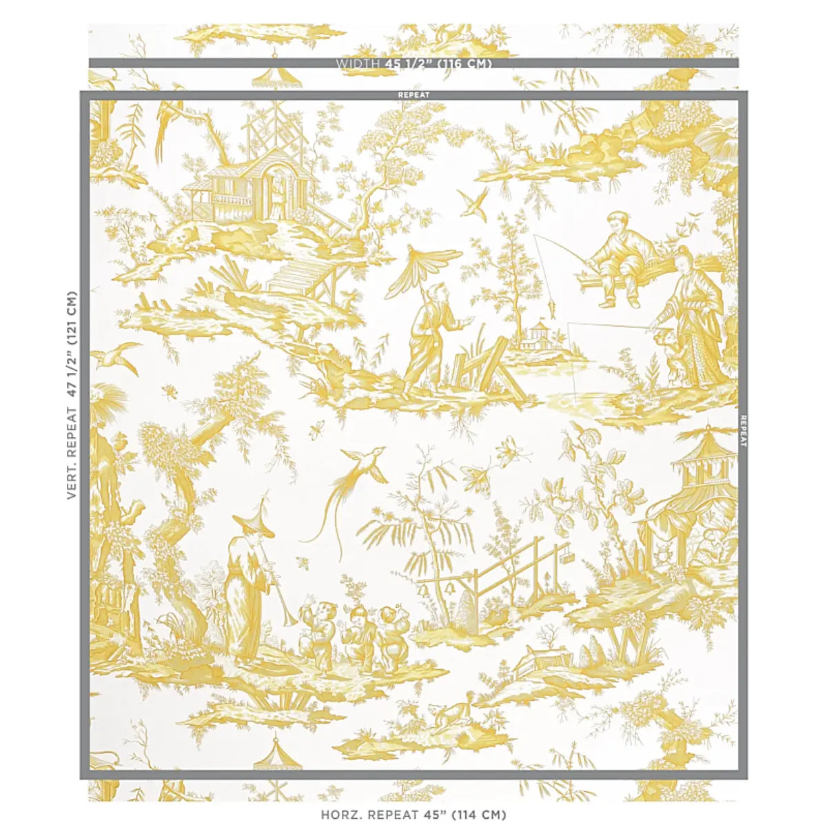 Schumacher 5012051 Shengyou Toile Yellow Wallpaper
