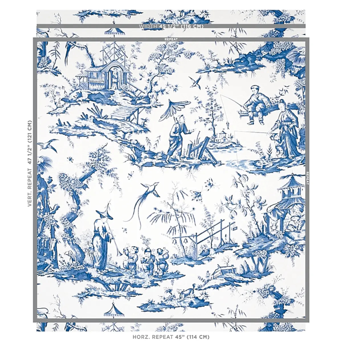 Schumacher 5012052 Shengyou Toile Blue Wallpaper