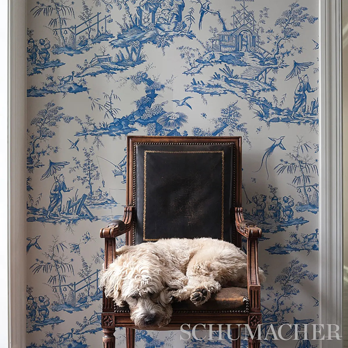 Schumacher 5012052 Shengyou Toile Blue Wallpaper