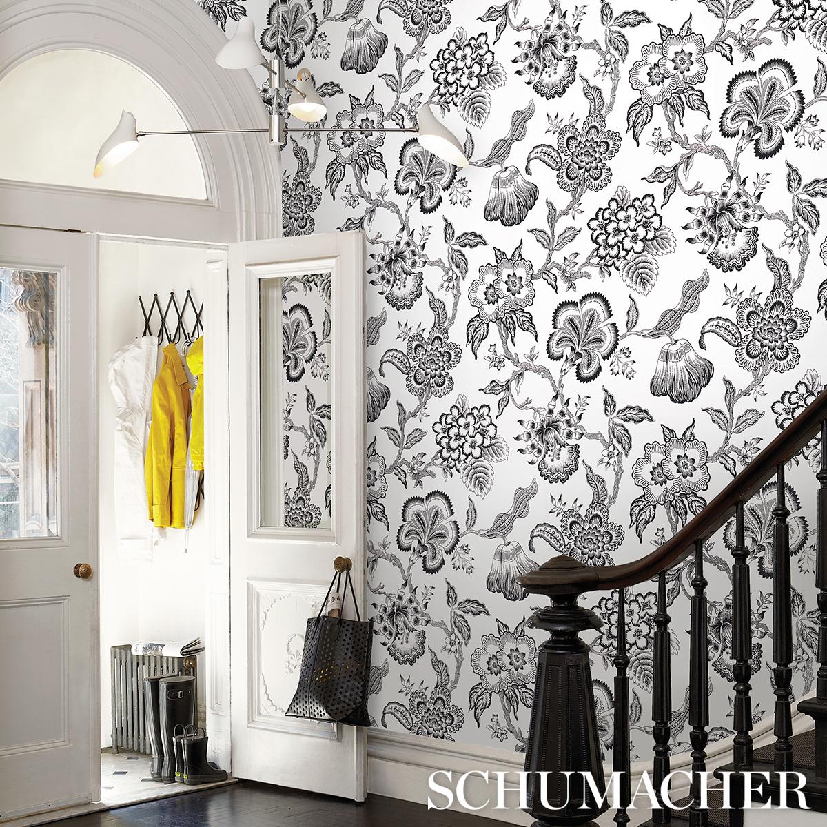 Schumacher 5015323 Hothouse Flowers Silhouette Black & White Wallpaper