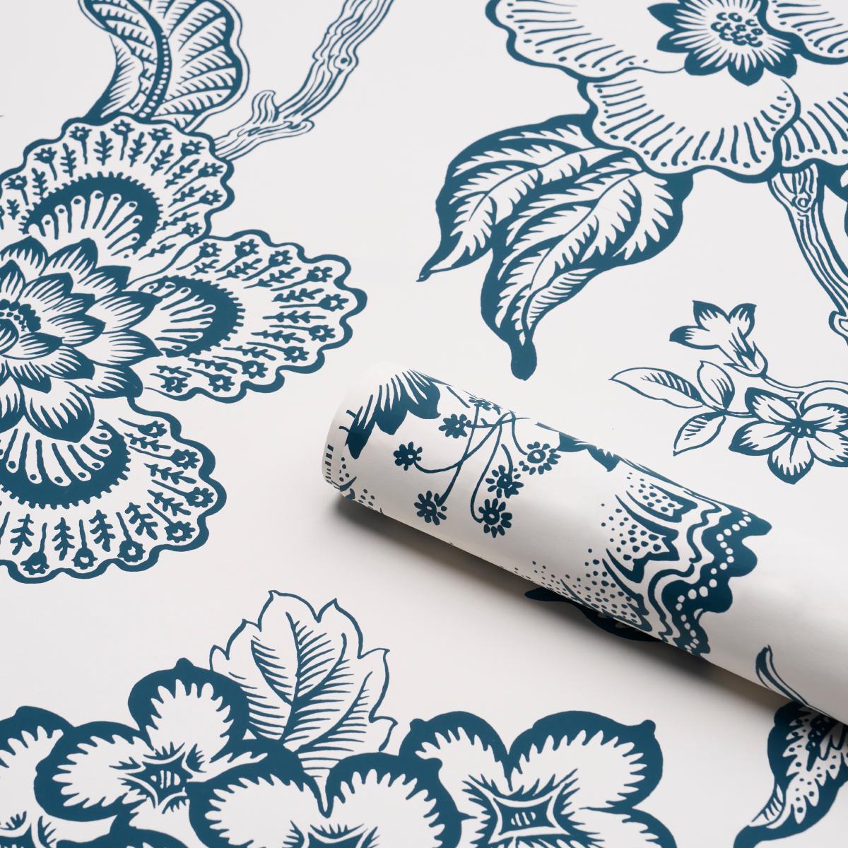 Schumacher 5015324 Hothouse Flowers Silhouette Peacock on White Wallpaper