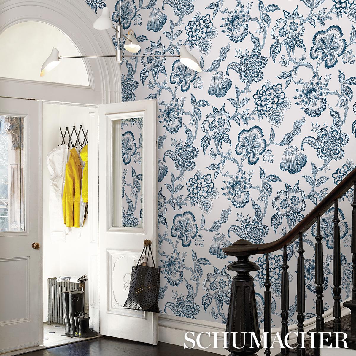 Schumacher 5015324 Hothouse Flowers Silhouette Peacock on White Wallpaper