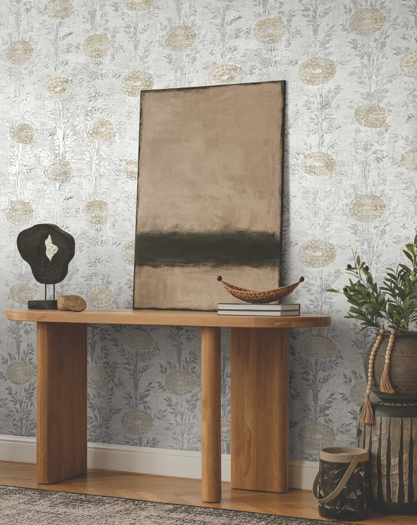York Wallcoverings AF6516 French Marigold White & Gold Wallpaper