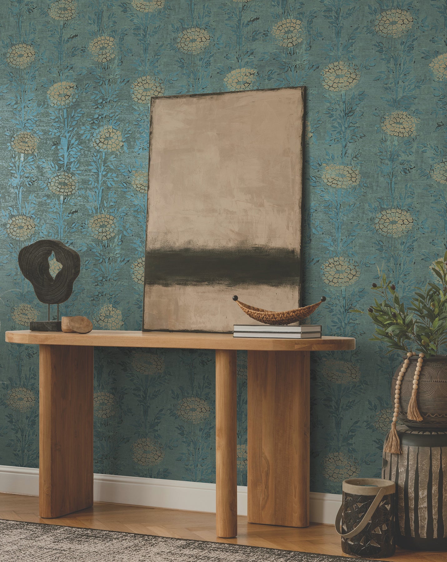 York Wallcoverings AF6519 French Marigold Teal Green & Gold Wallpaper