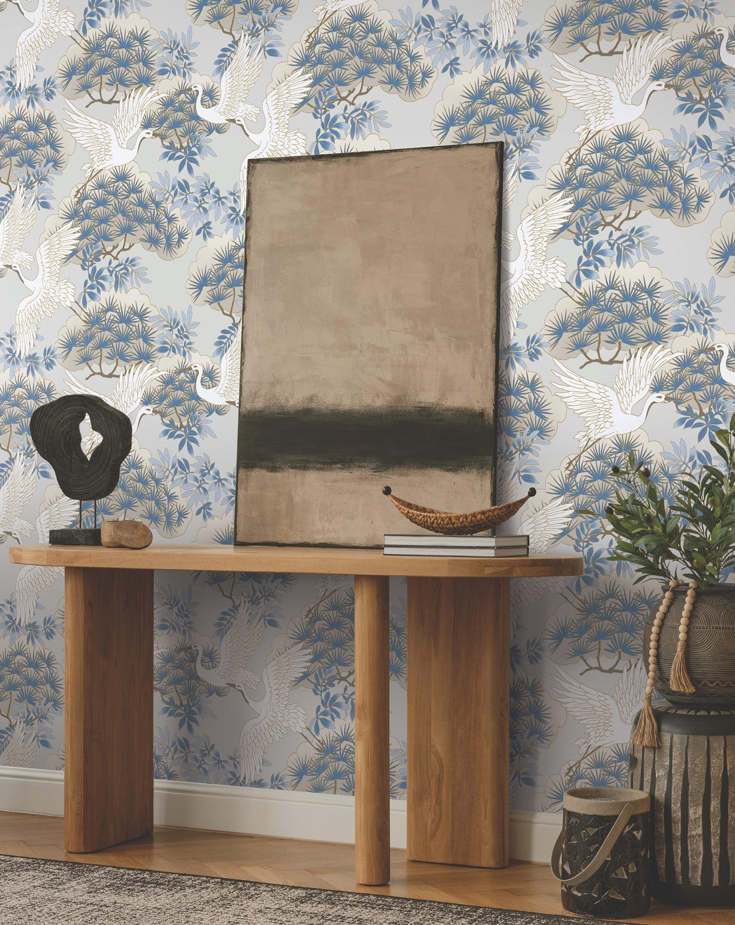 York Wallcoverings AF6591 Sprig & Heron Light Blue Wallpaper