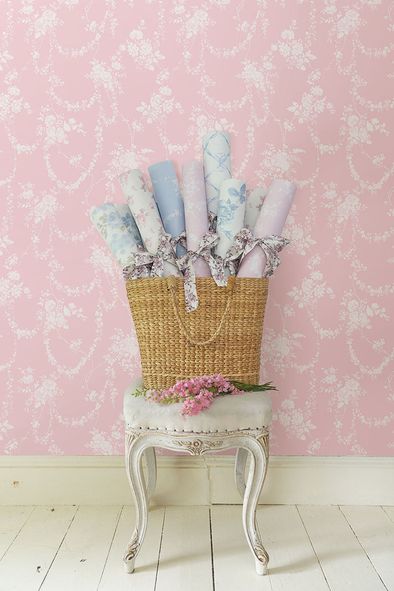 A-Street Prints AST4110 Chandelier Gates Pink Floral Drape Wallpaper