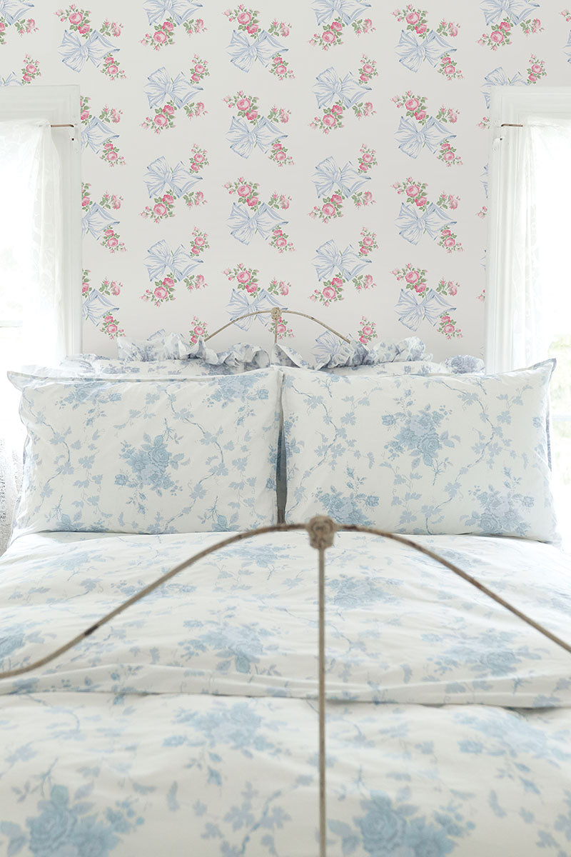 A-Street Prints AST4113 Rosa Beaux Light Blue Large Bow Spot Wallpaper
