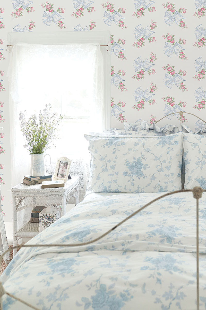 A-Street Prints AST4113 Rosa Beaux Light Blue Large Bow Spot Wallpaper