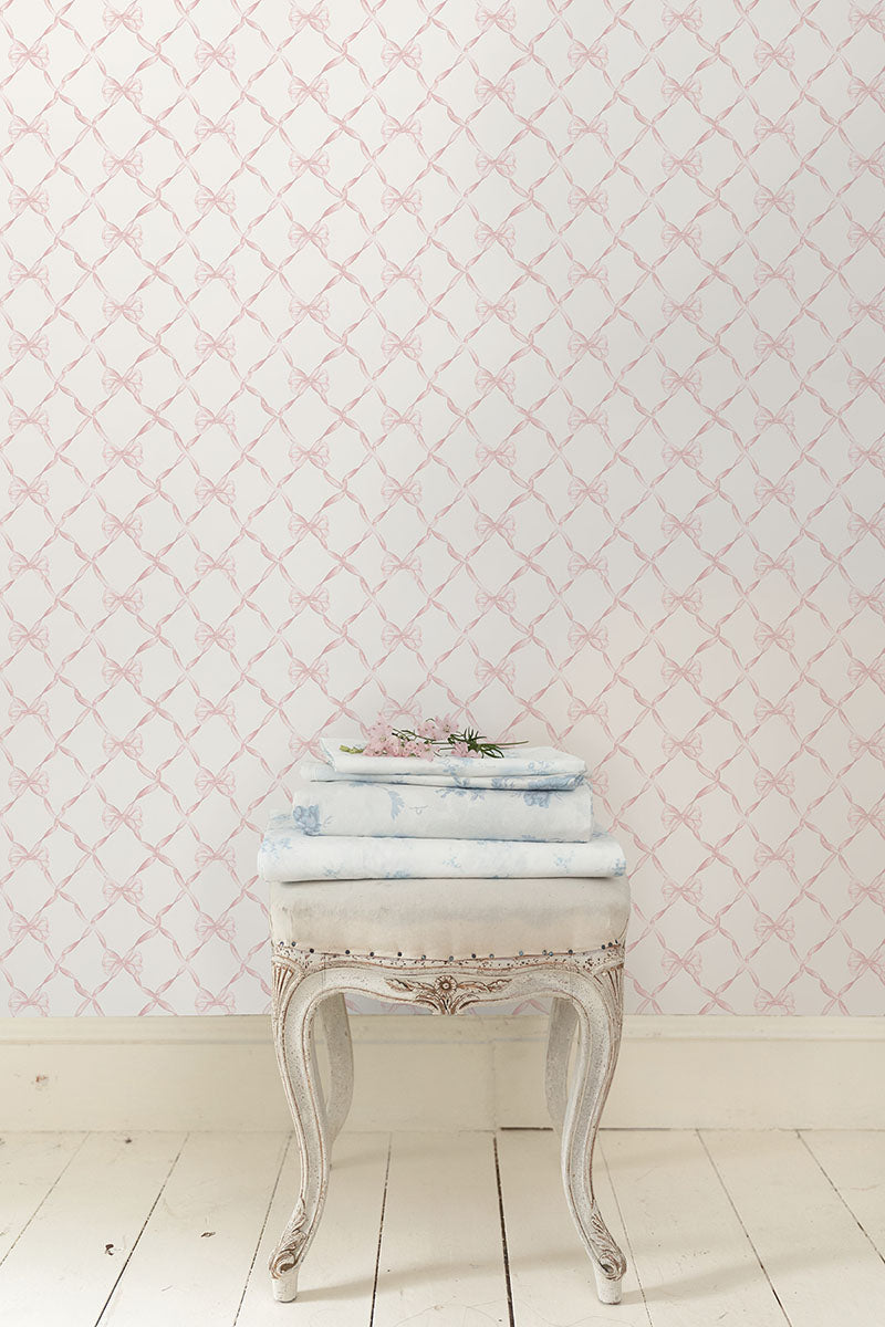 A-Street Prints AST4114 Baby Bow Light Pink Ribbon Trellis Wallpaper